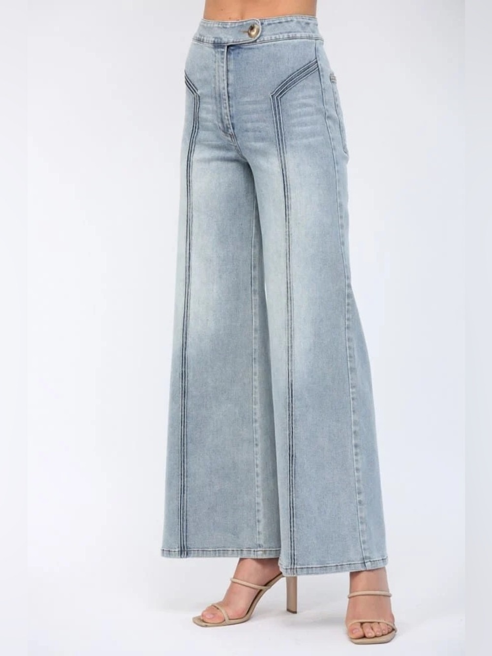 NWT Fate Heidi Light Wash High-Rise Wide Leg Jeans Front Seams Size Small
